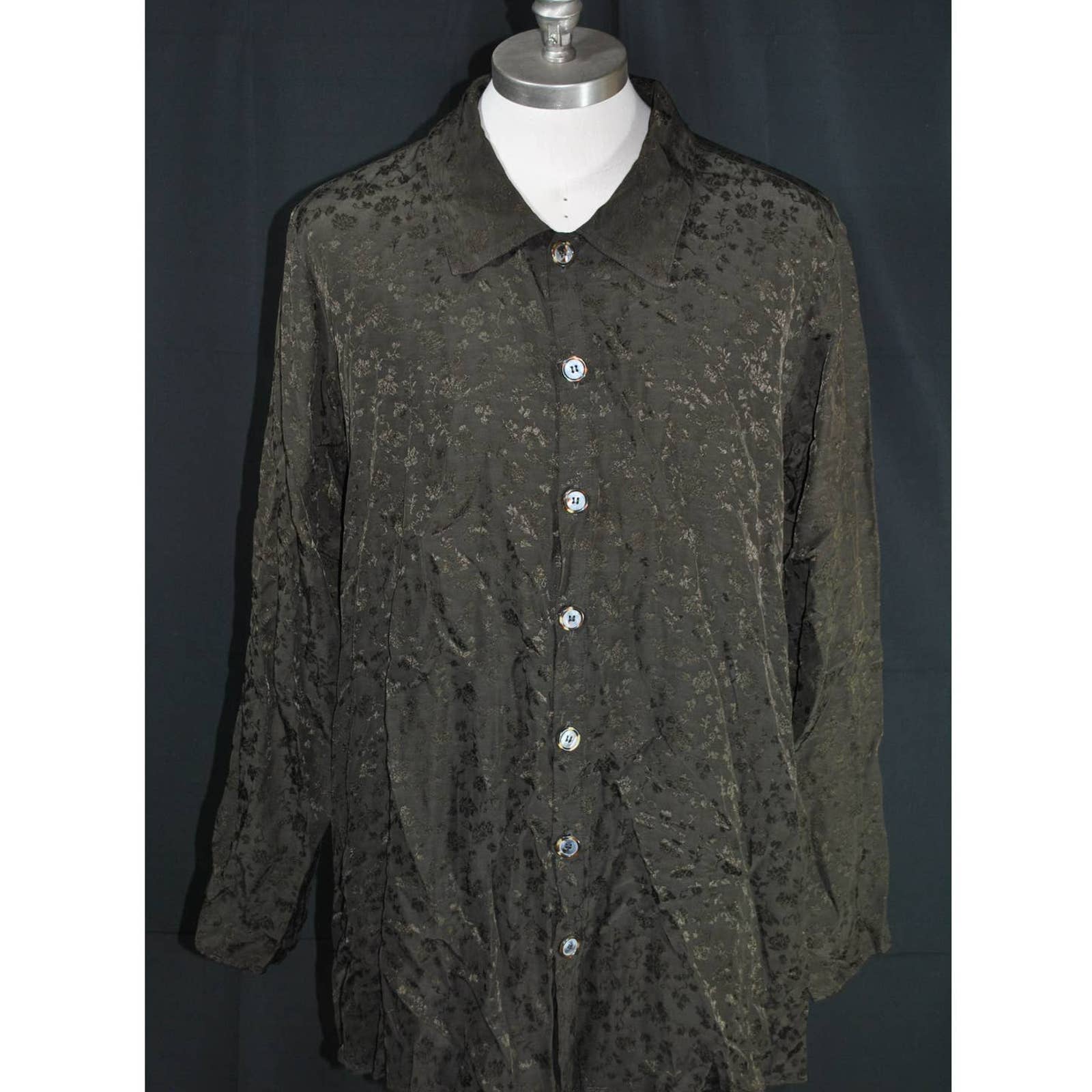 CP Shades  Black Tunic Button Up Hand Dyed Floral Top - L