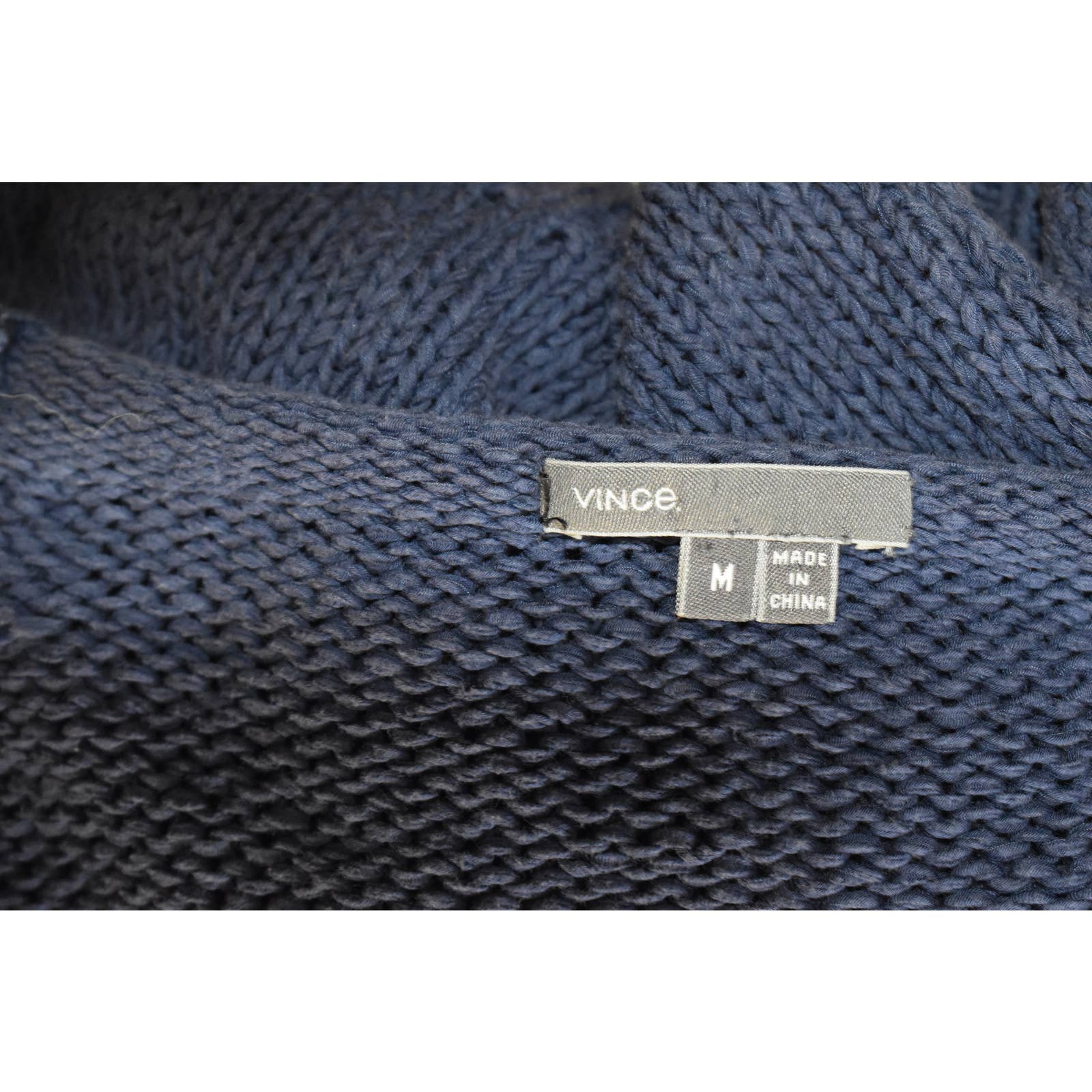 VInce Blue Cotton Knit Wide Neck Sweater - M