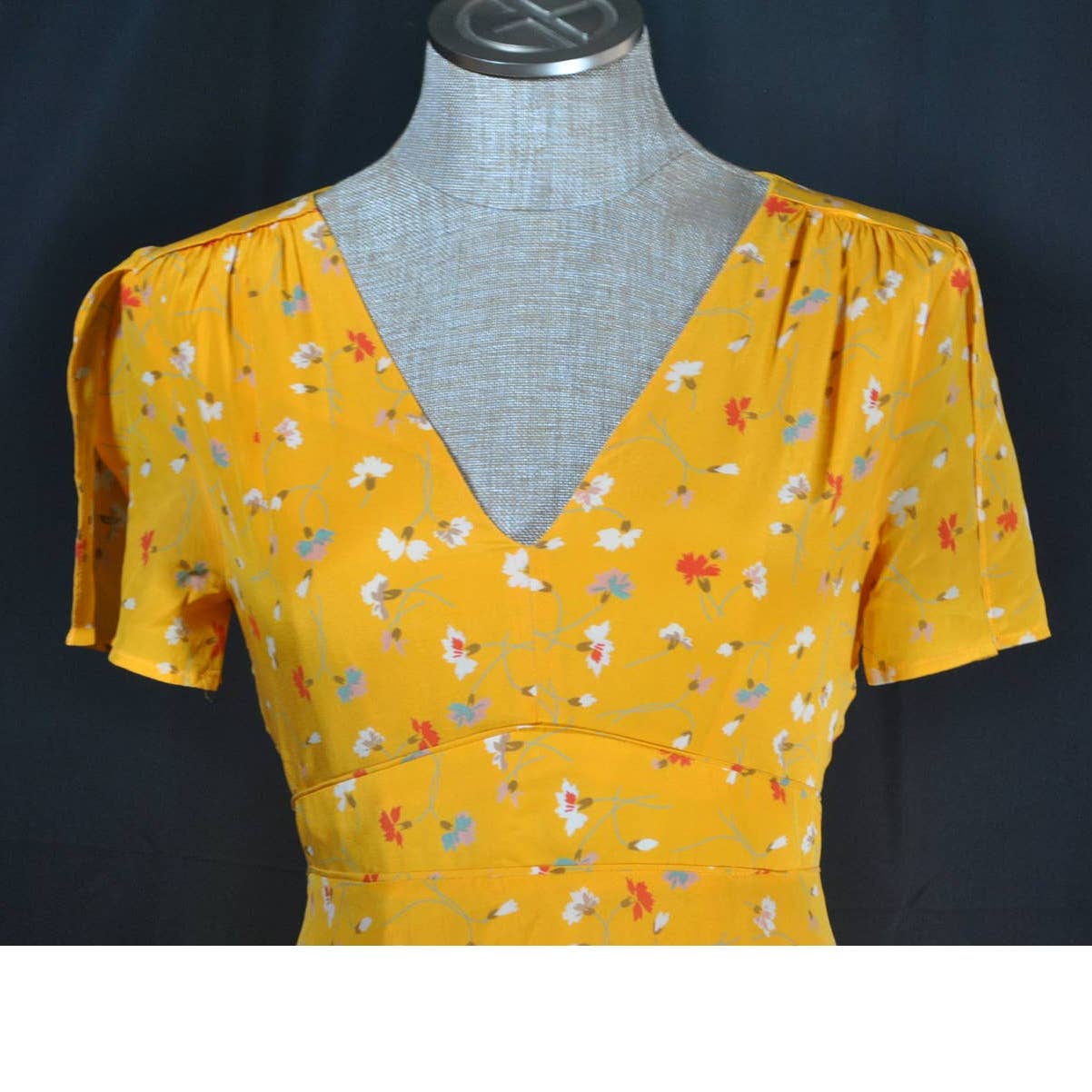 Madewell Yellow Silk V-Neck Floral Dress - 0