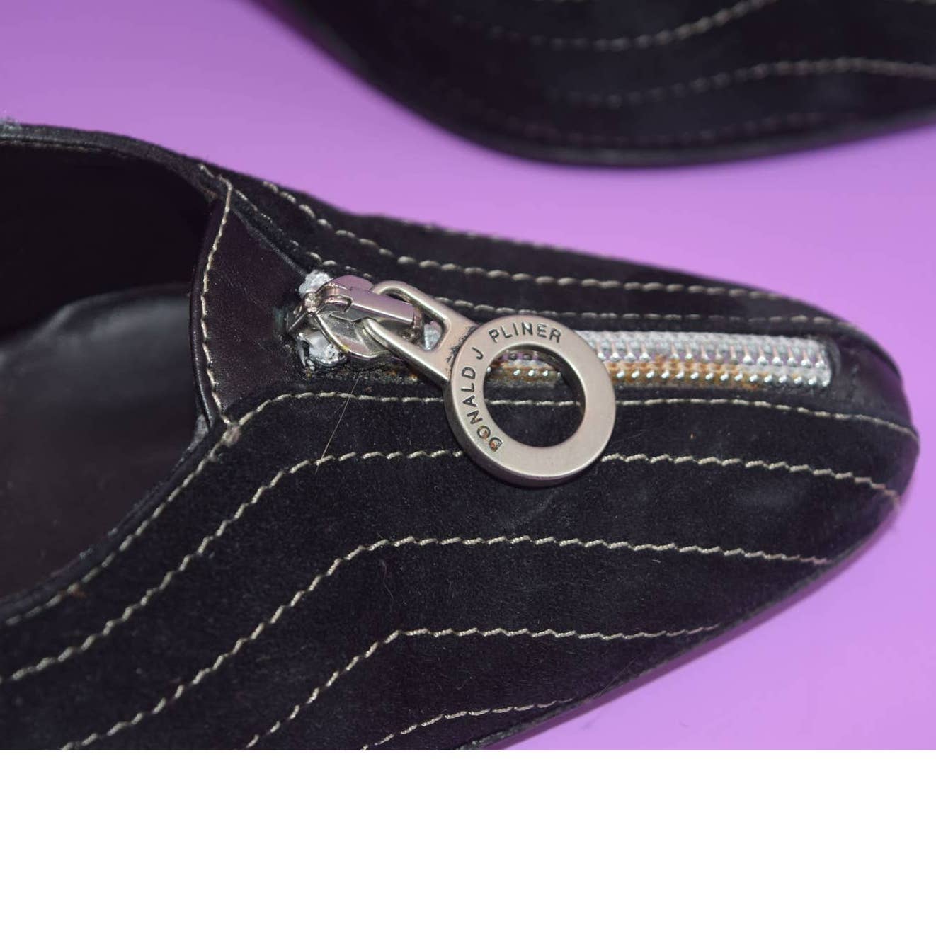 Couture Donald Pliner Della Black Suede Leather Zippered Heel - 8 M