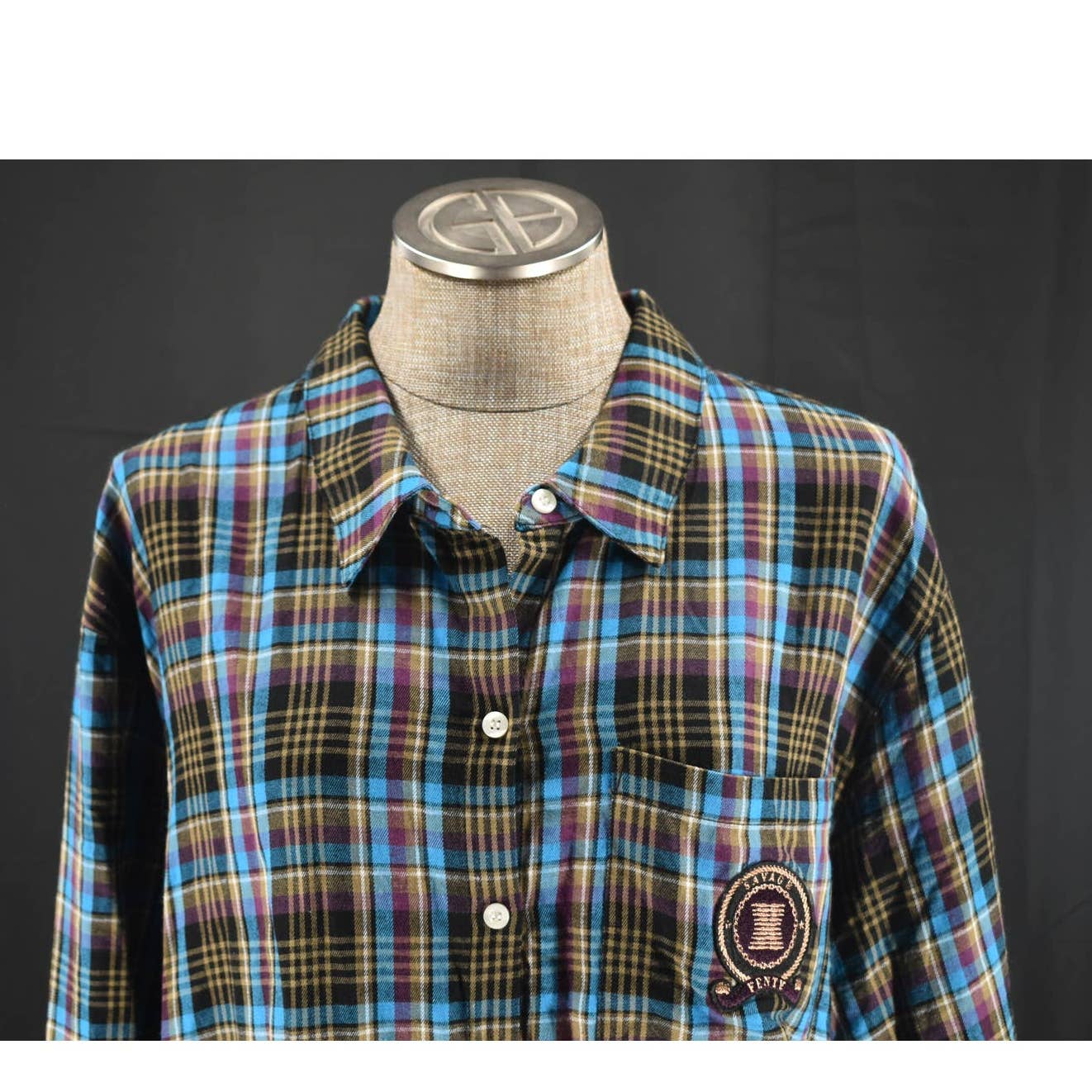 Savage X Fenty Blue Brown Plaid Button Up Flannel Dress - XL