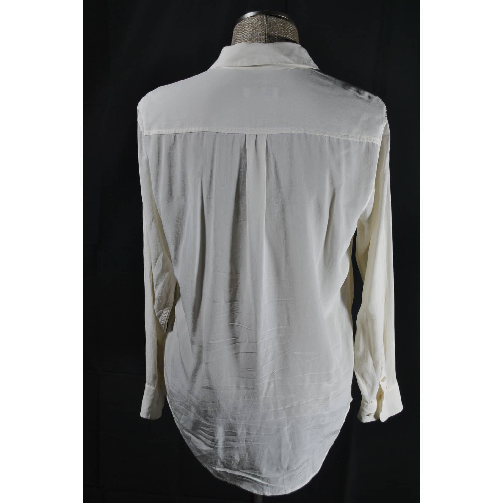 Equipment Ivory Silk Chiffon Lace Front Long Sleeve Top - S