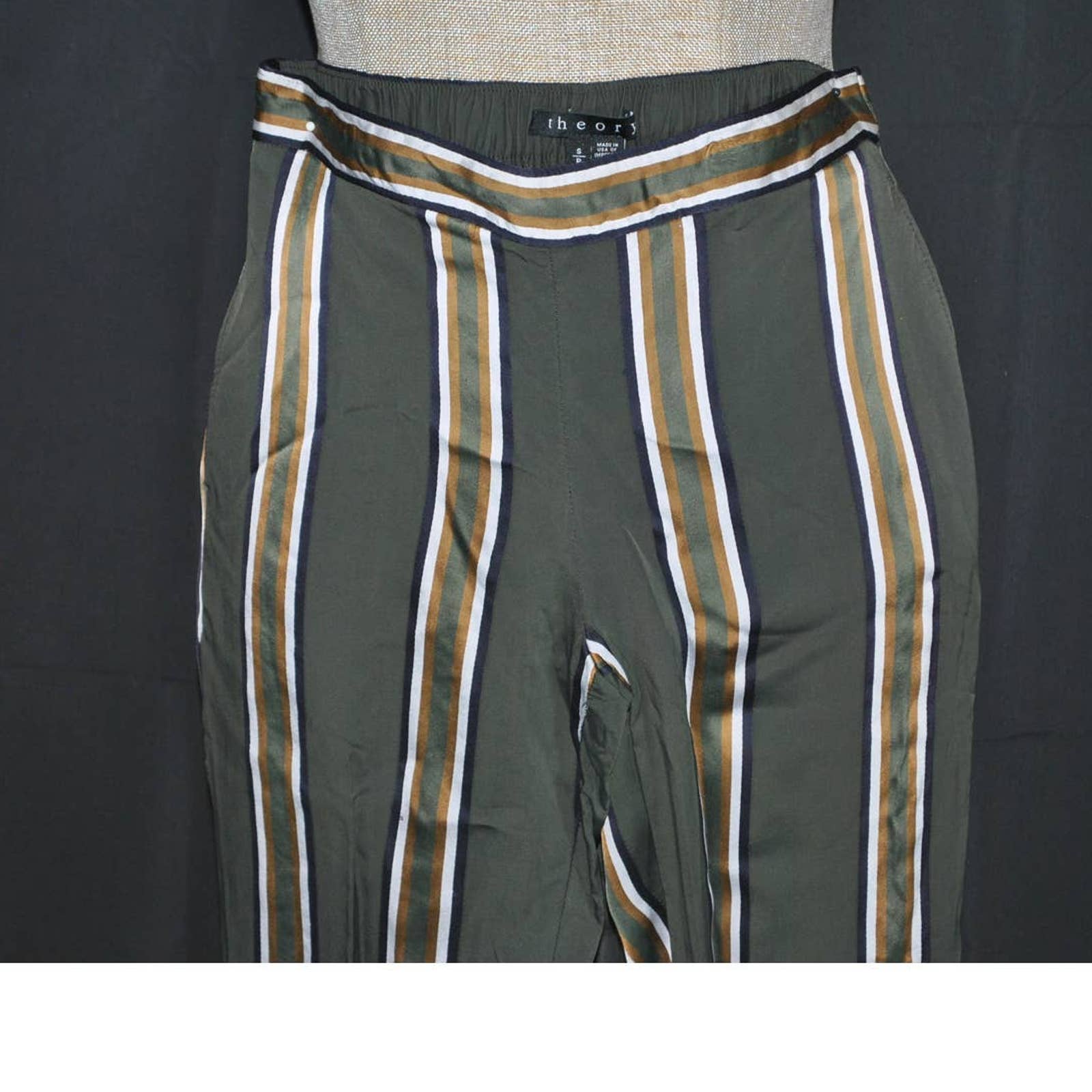 Theory Green Copper White Striped Pants - S