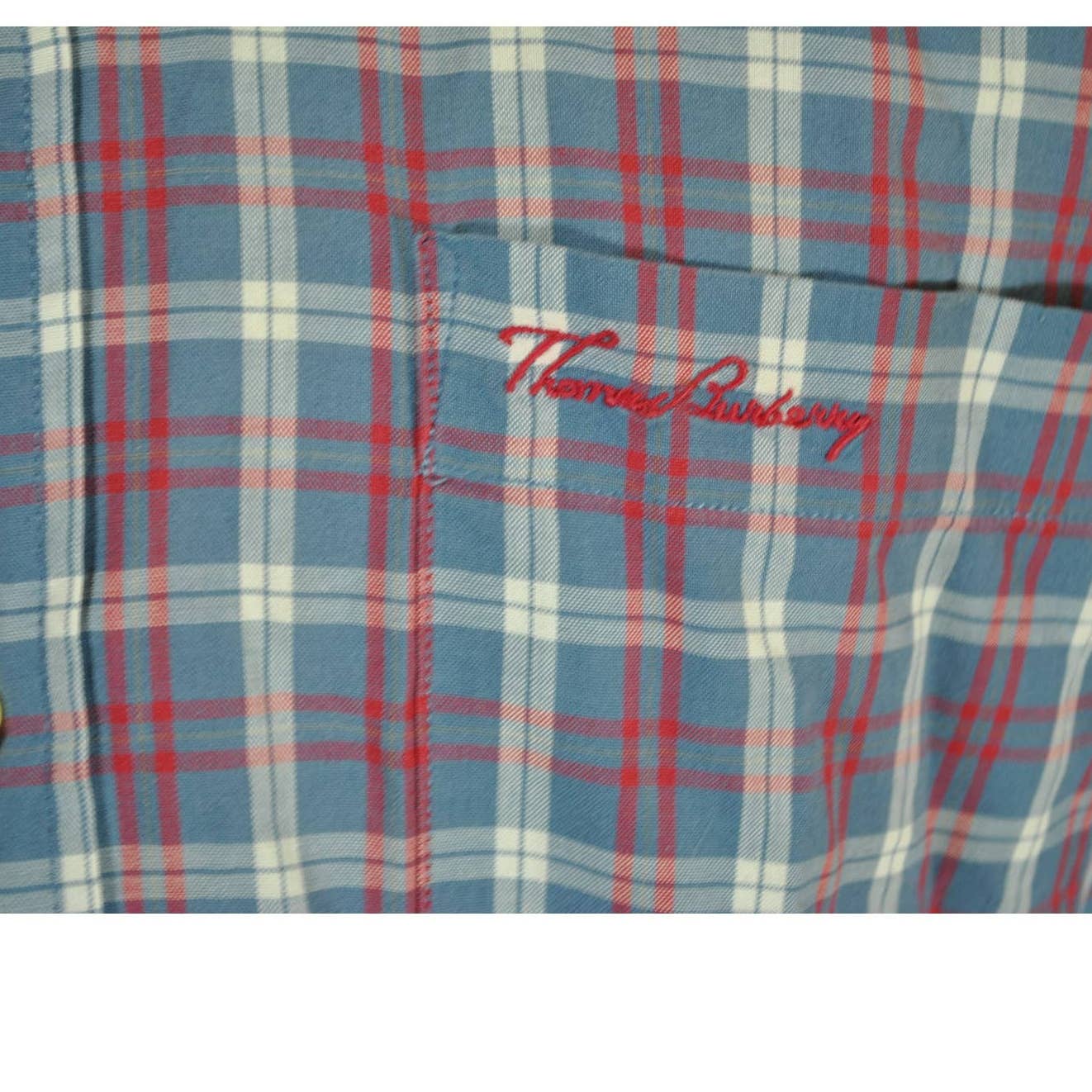Vintage Thomas Burberry Plaid Red Gray Button Up Shirt - M