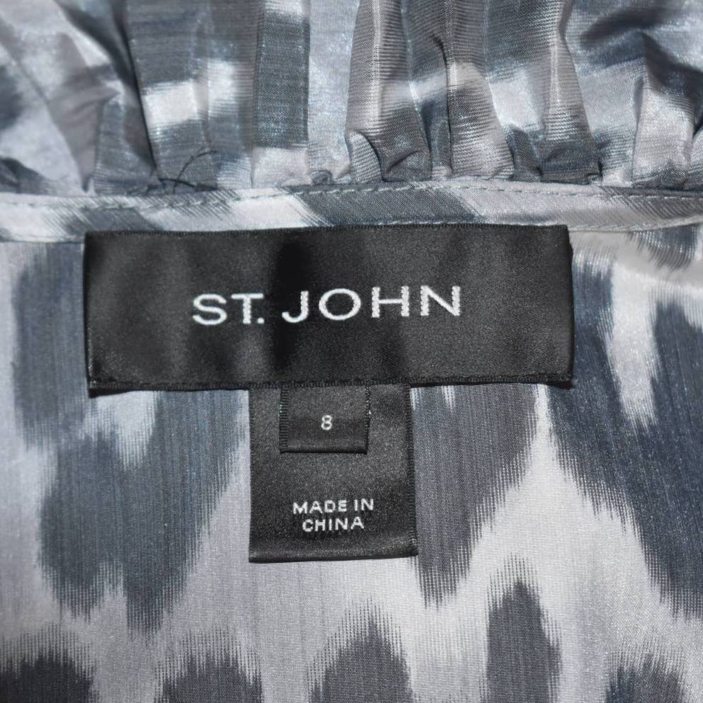 St. John Ruffle Collar Silver Cheetah Print Button Up Top- 8