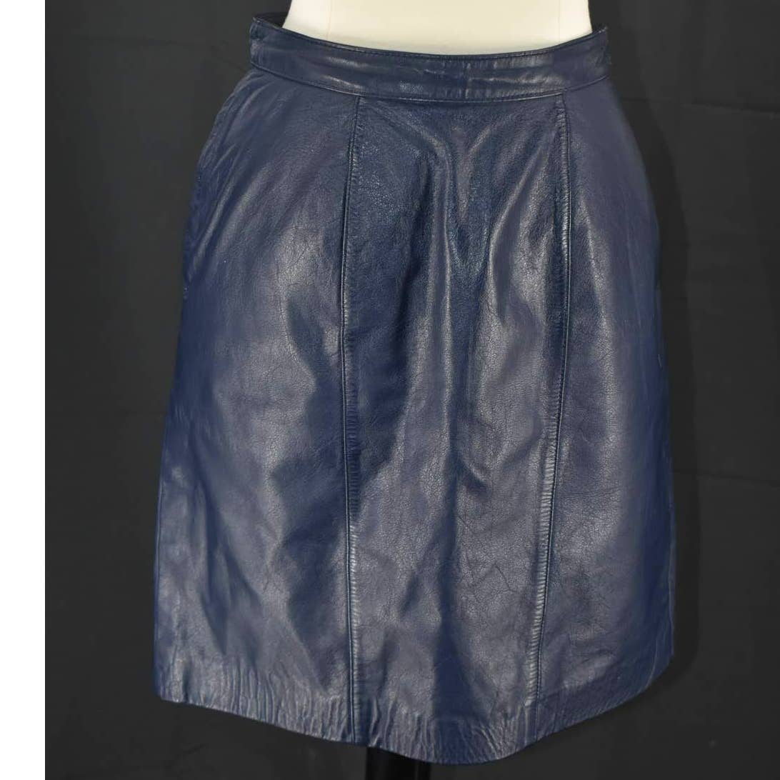 Lord & Taylor Deep Navy Blue Lined Leather Skirt - 4