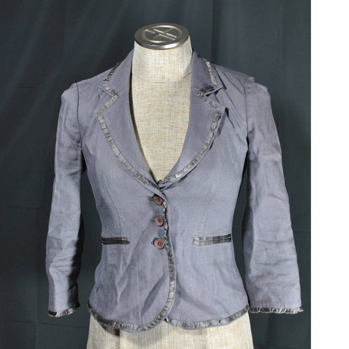 Rebecca Taylor Gray Cropped Silk Trimmed Jacket - 0