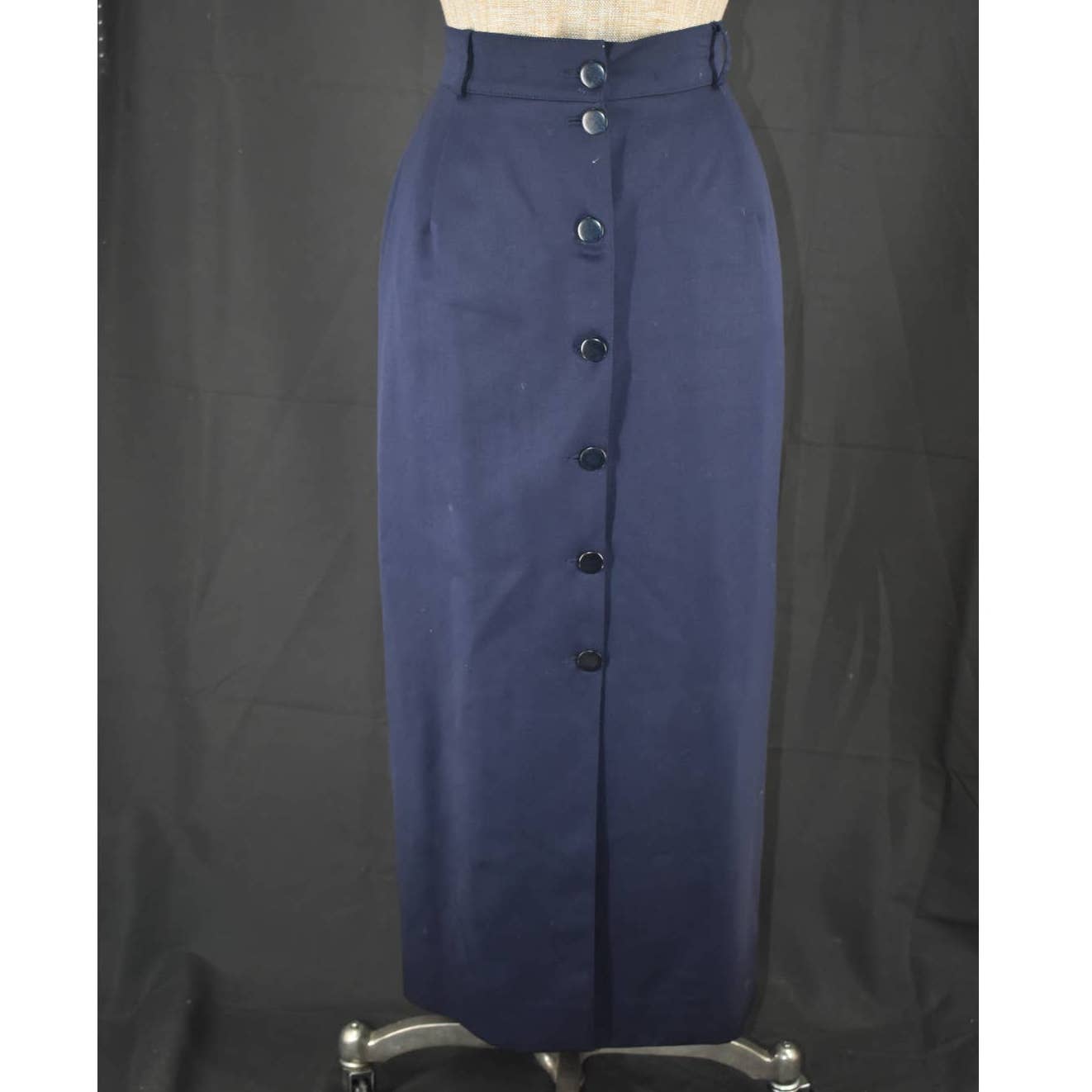 Vintage State of Claude Montana Navy Wool Button Up Skirt- 6