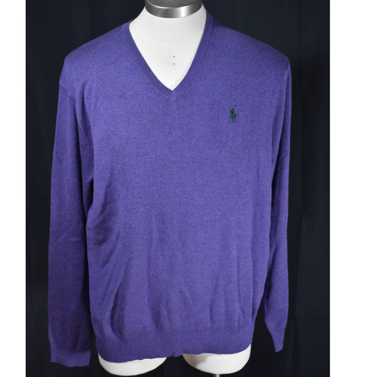 Ralph Lauren Polo Purple Pima Cotton V-Neck Sweater - XL