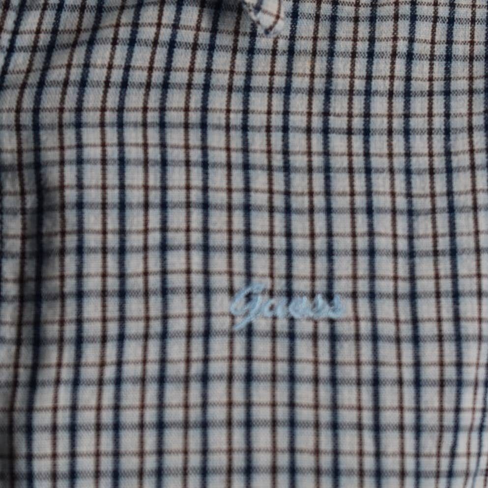 Vintage Guess Jeans Plaid Cropped Button Up Tie Front Shirt- L