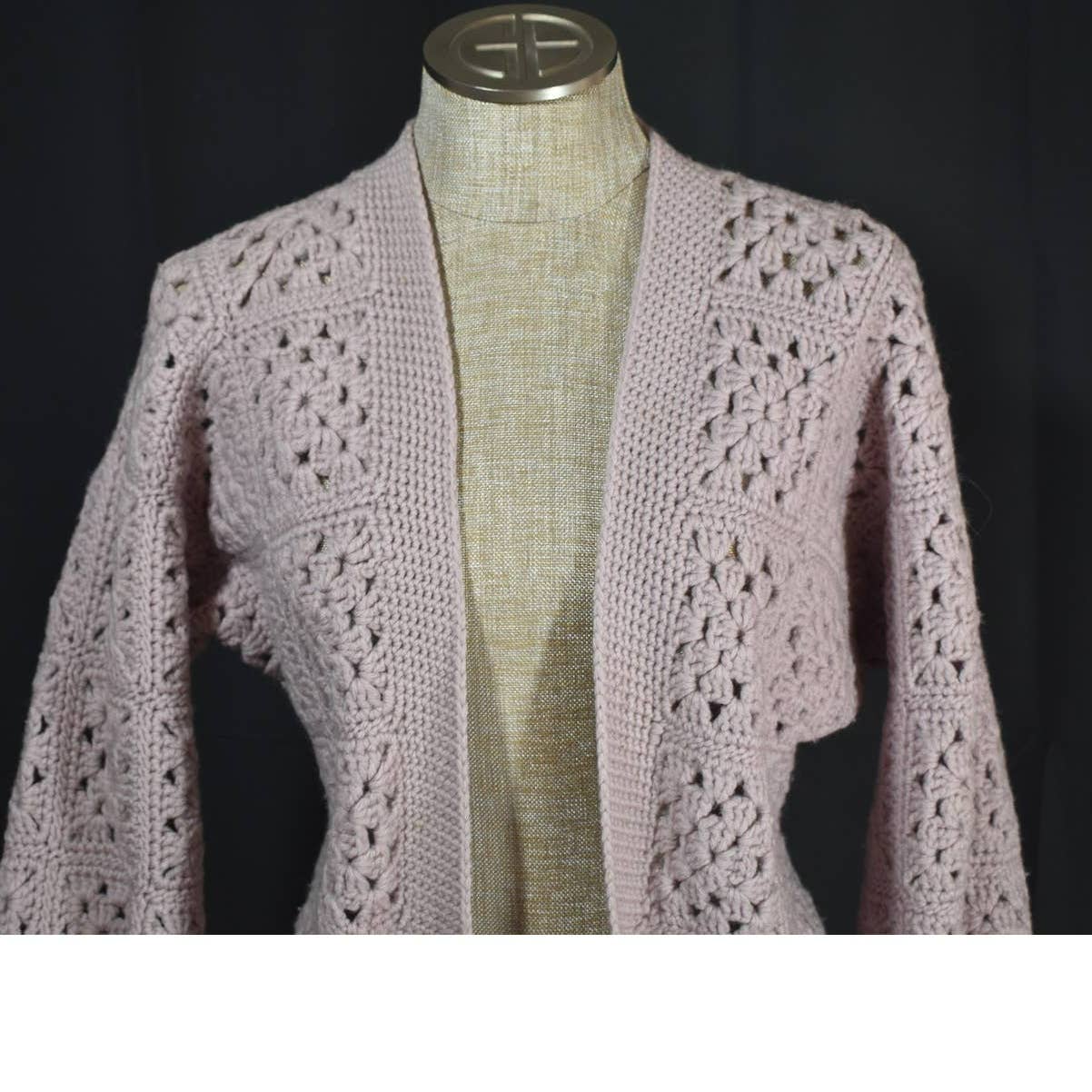 Vintage Handmade Loose Knit Purple Cardigan Sweater - OS