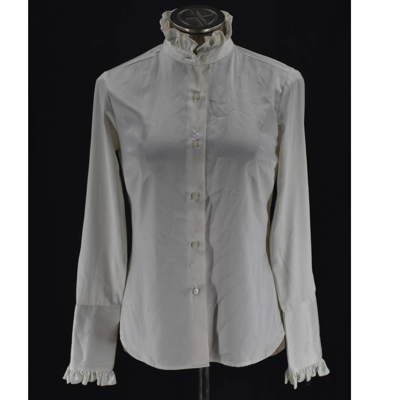 Vintage Estee Lauder White Ruffle Collar Button Up Top - XXS