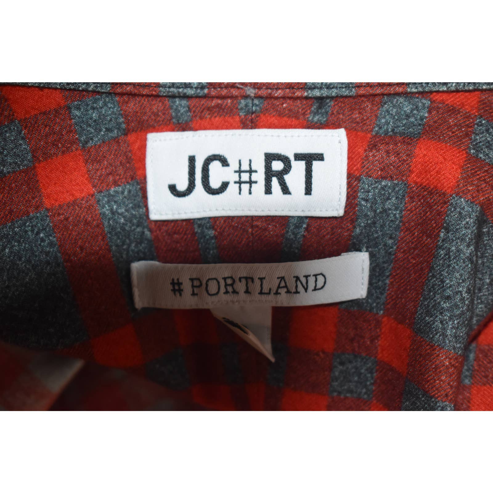 JCRT Red Gray Plaid Button Up Flannel Shirt #Portland - S