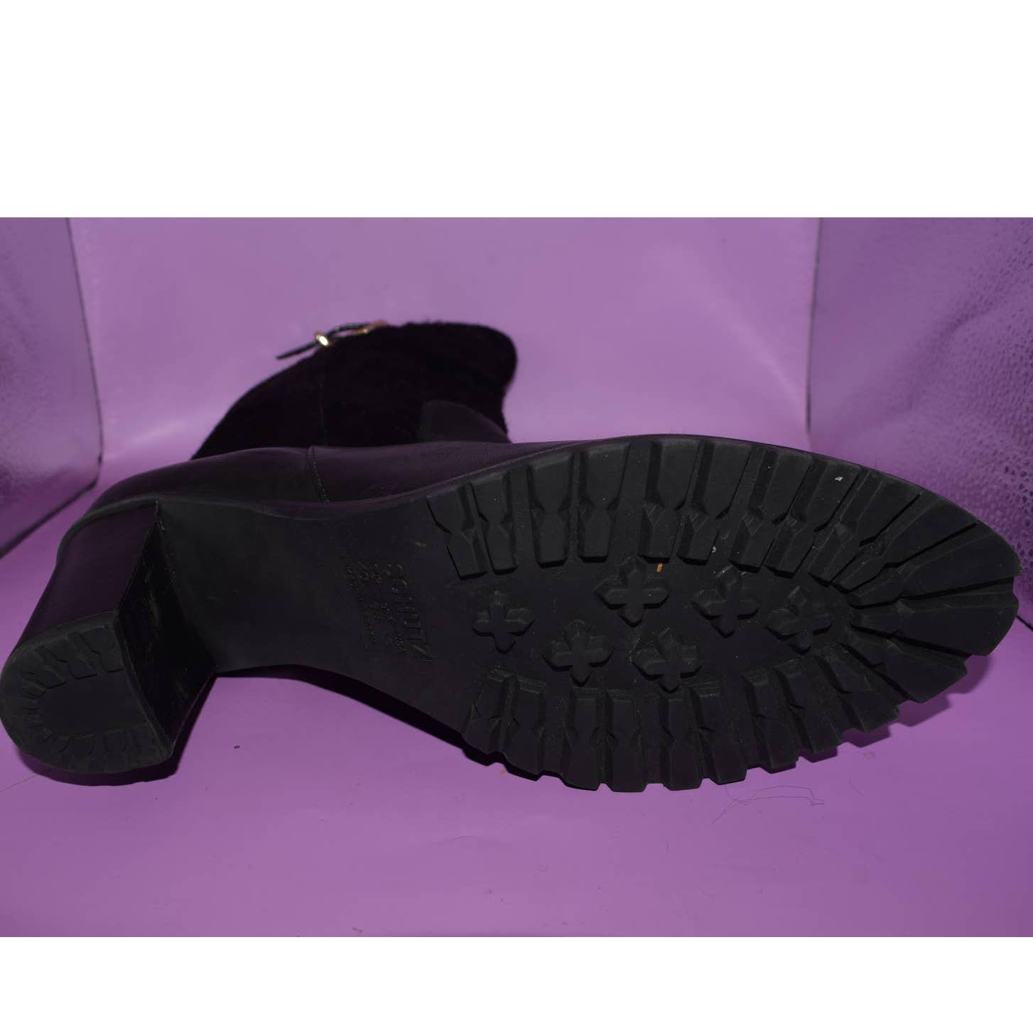 Schutz Black Faux Fur Chunky Heel Boots - 8