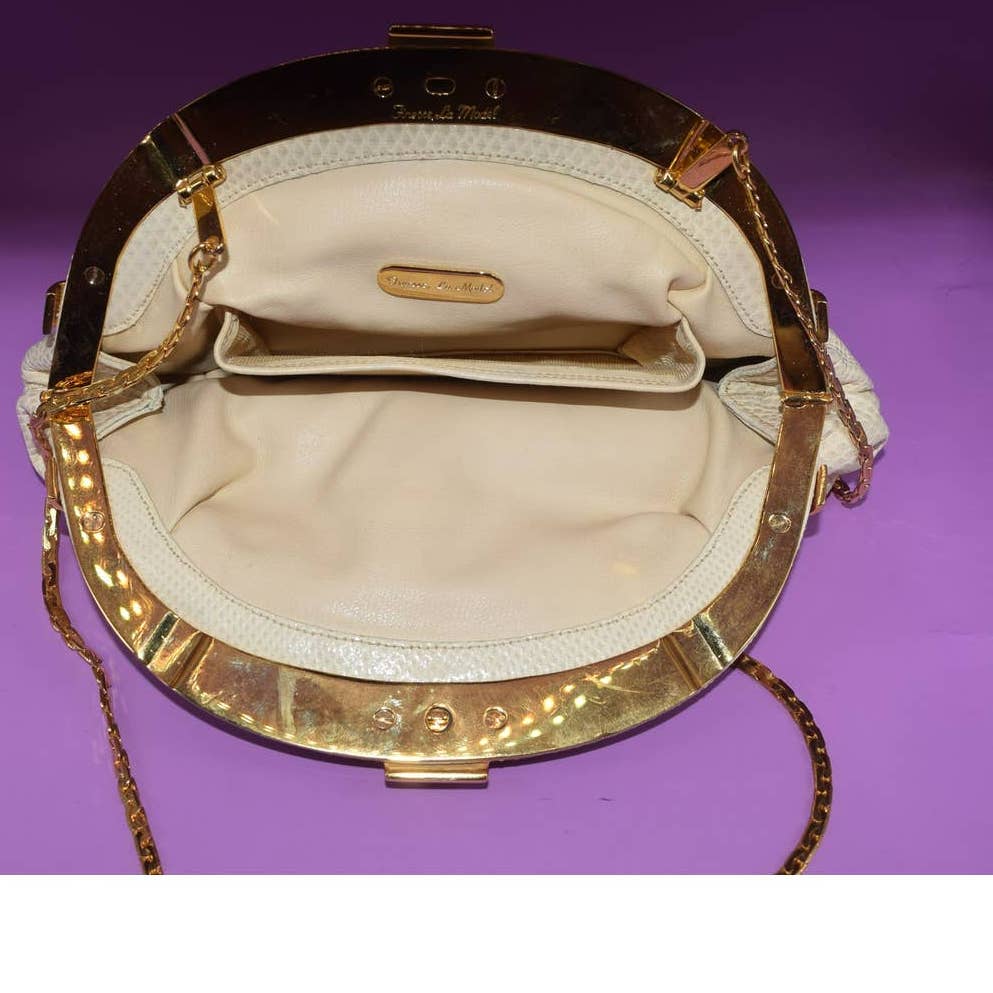 Vintage Finesse La Model Ivory Snakeskin Clutch Crossbody Handbag