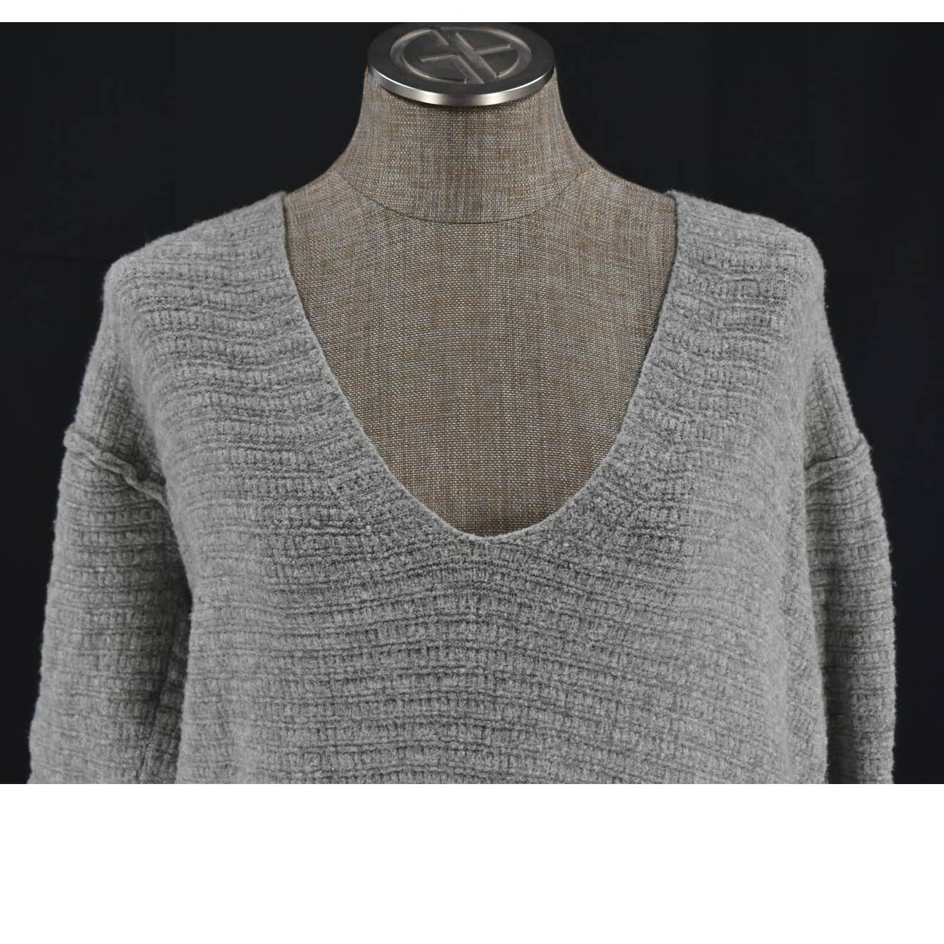 Free People Heart it Laces Grey Chenille Deep V-Neck Sweater - XS