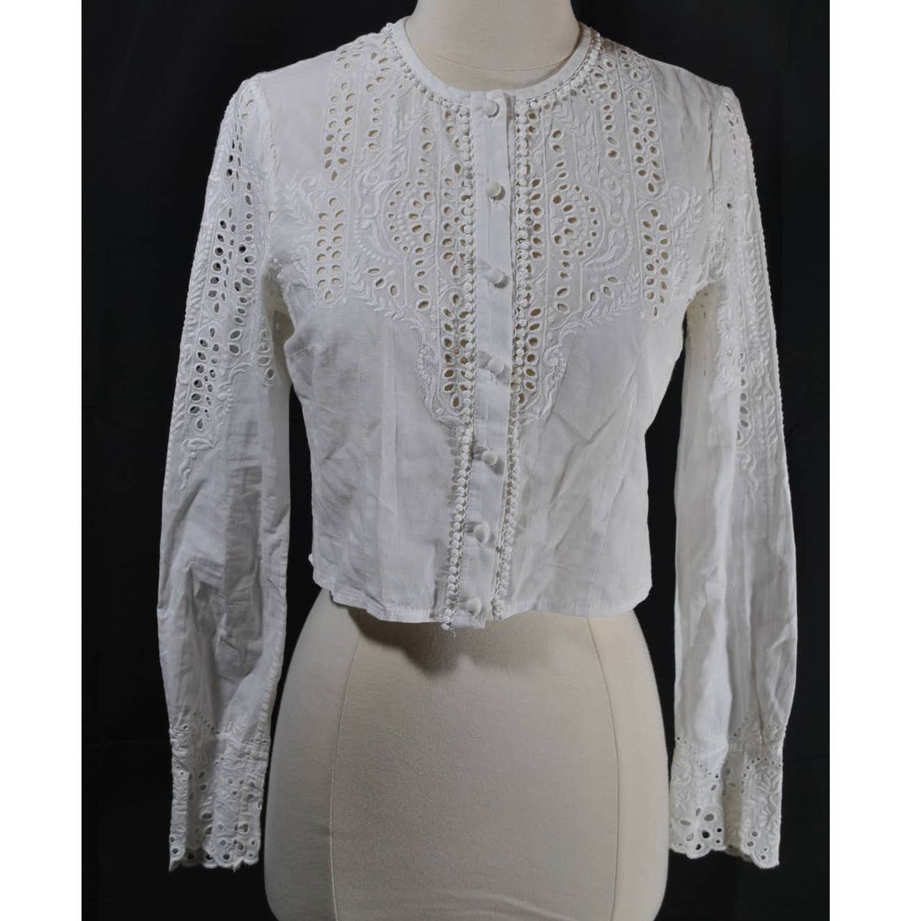 Yigal Azrouel Cropped Button Up Eyelet Top- XS (no size tag)