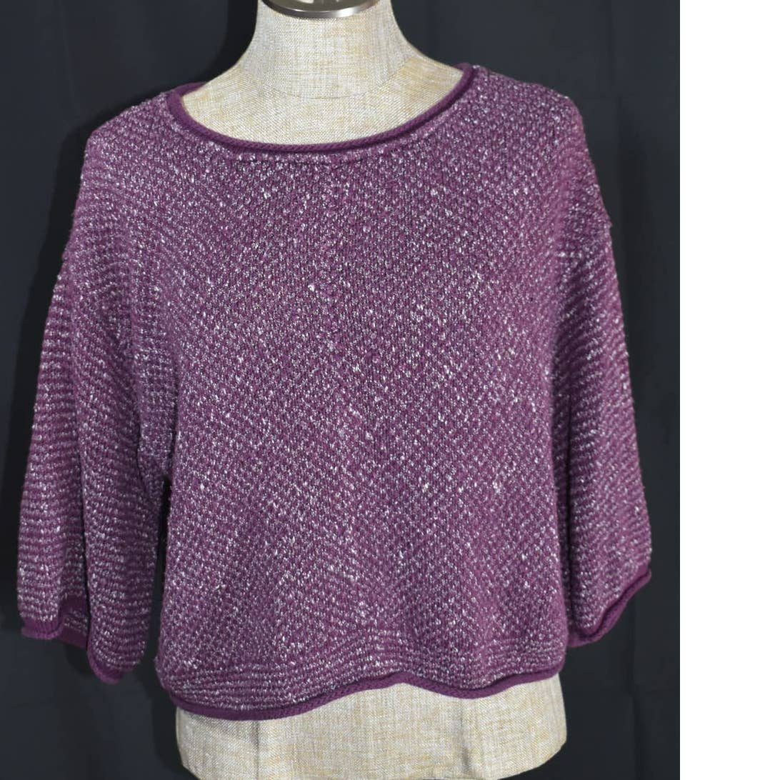 Free People Purple Wide Role Neck Half Sleeve Crop Sweater - M