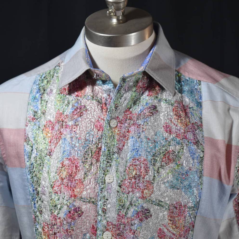 Robert Graham Limited Edition Embroidered Floral Panel Striped Button Up Shirt- M