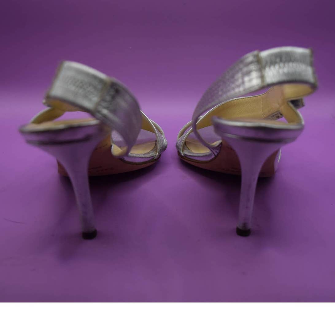 Kate Spade Silver Metallic Slingback Strappy Heels Shoes - 6