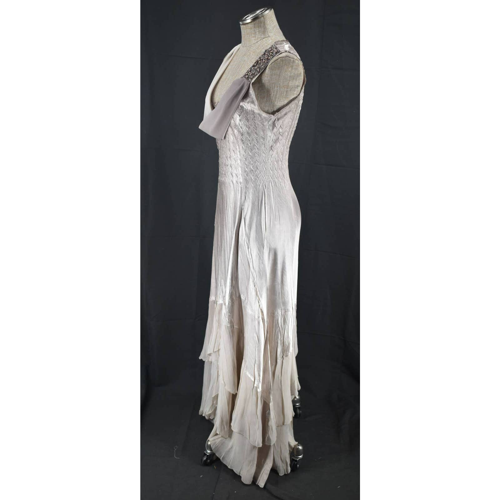 Komarov Gray Beaded Long Drape Neck Dress - Medium