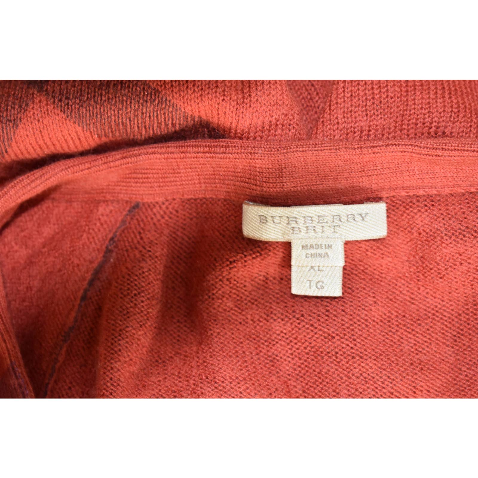 Burberry Brit Red Expanded Nova Check Merino Wool Cashmere Cardigan - XL