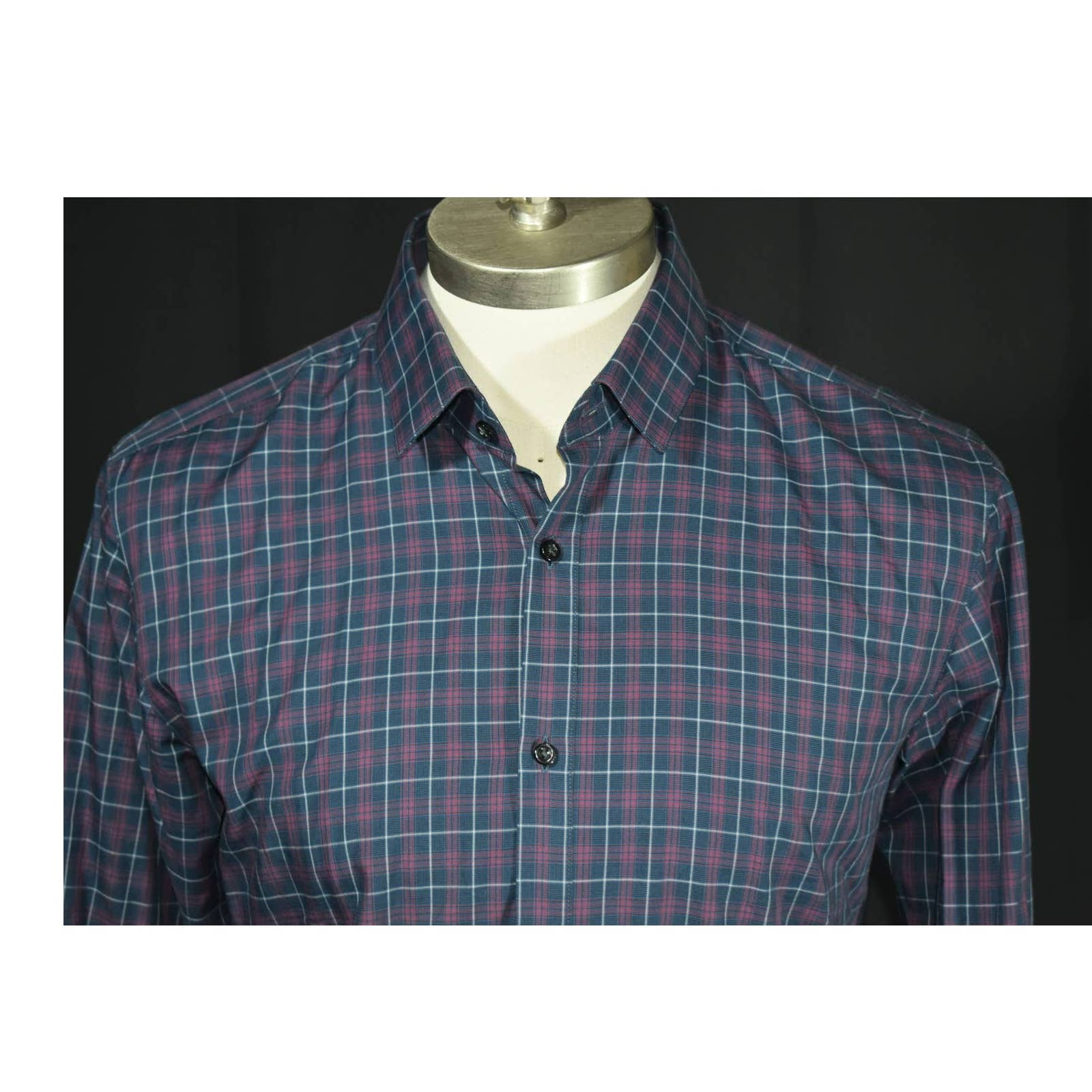 HUGO Hugo Boss Purple Blue Plaid Slim Fit Button Up Shirt - 15.5 34/35