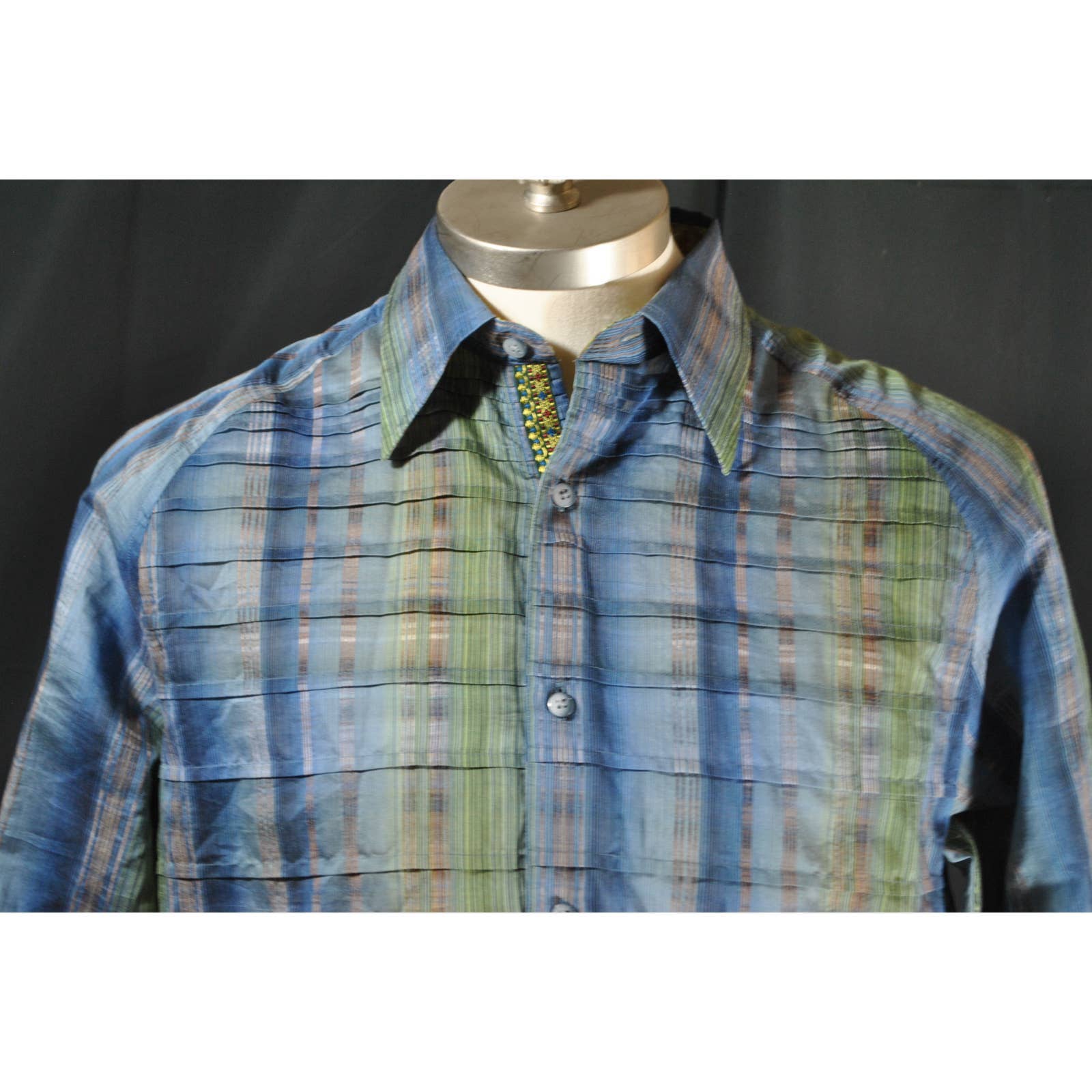 Robert Graham Blue and Green Geometric Button Up Shirt- M