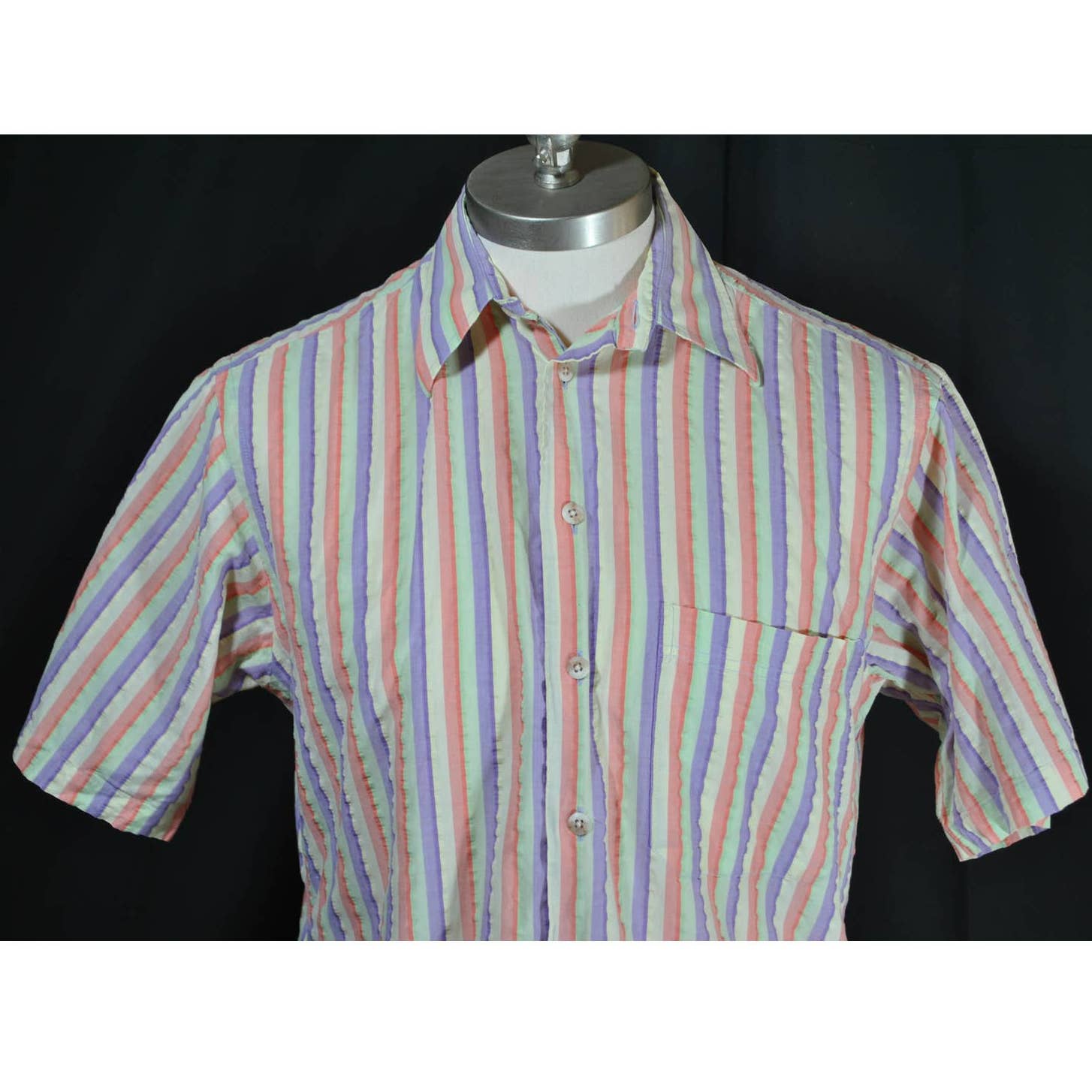 Neiman Marcus Striped Purple Yellow Pink Green Button Up Shirt - S