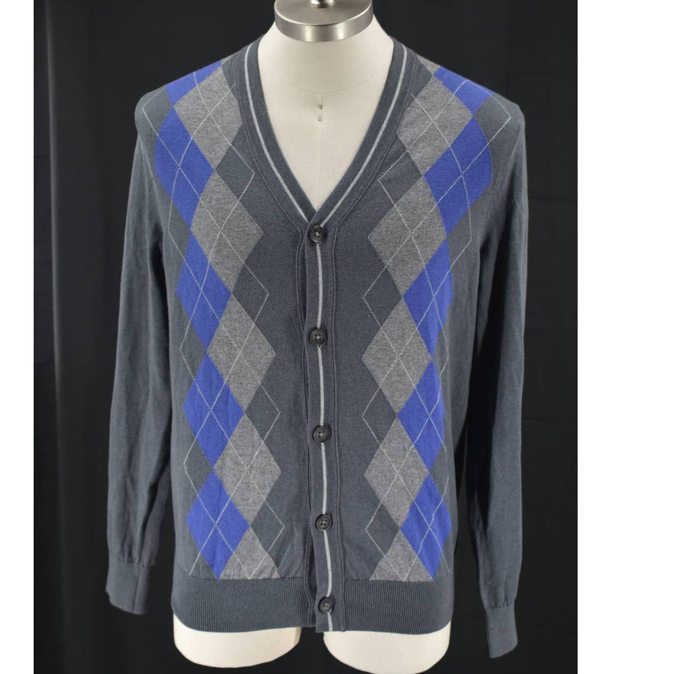 NWT Banana Republic Grey Blue Argyle Cardigan Silk Sweater - M