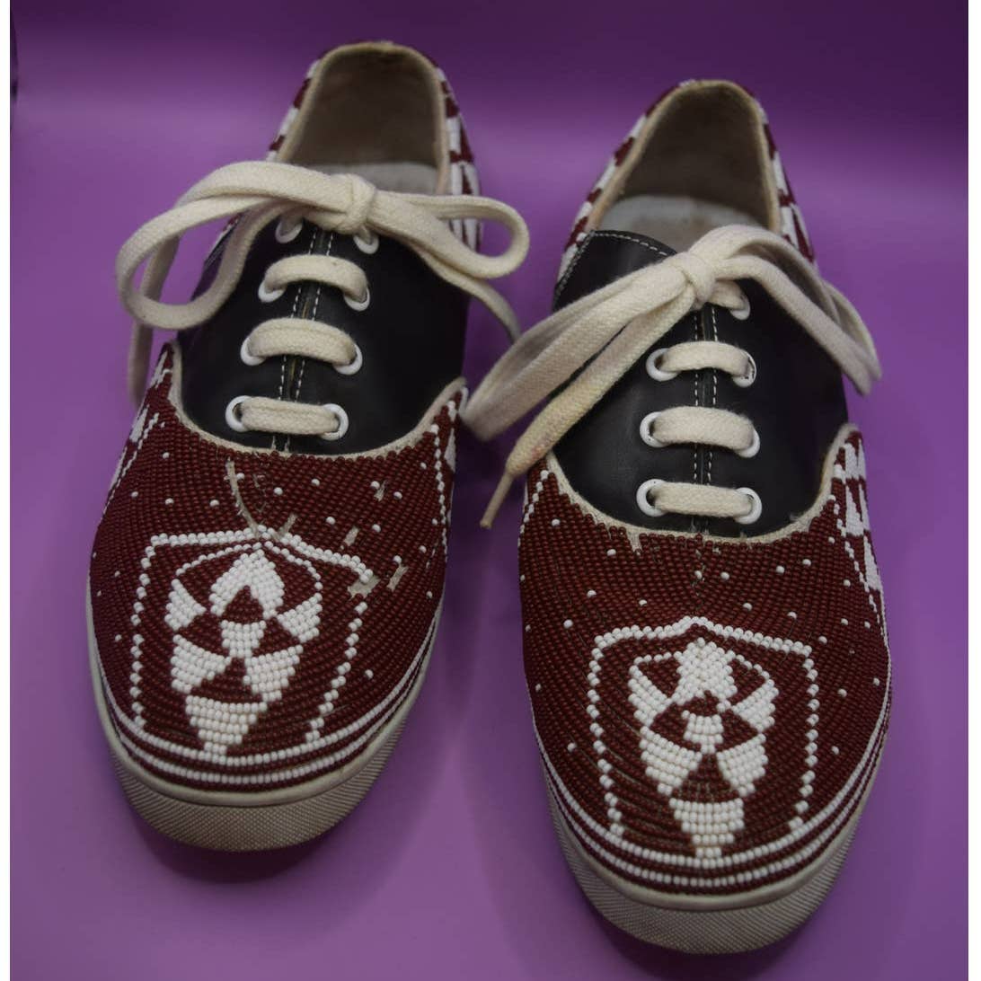 Twins for Peace Leather and Beaded Sneakers - 38 (7-7.5)
