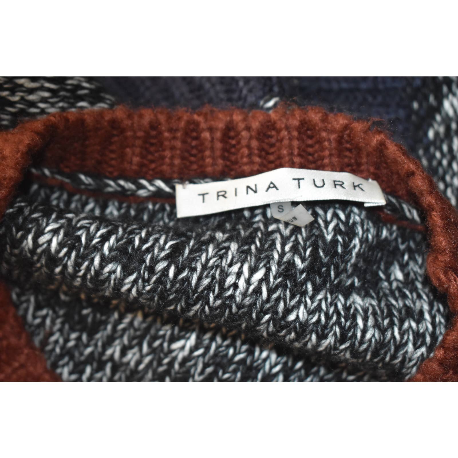 Trina Turk Black and White Knit Crewneck Sweater - S