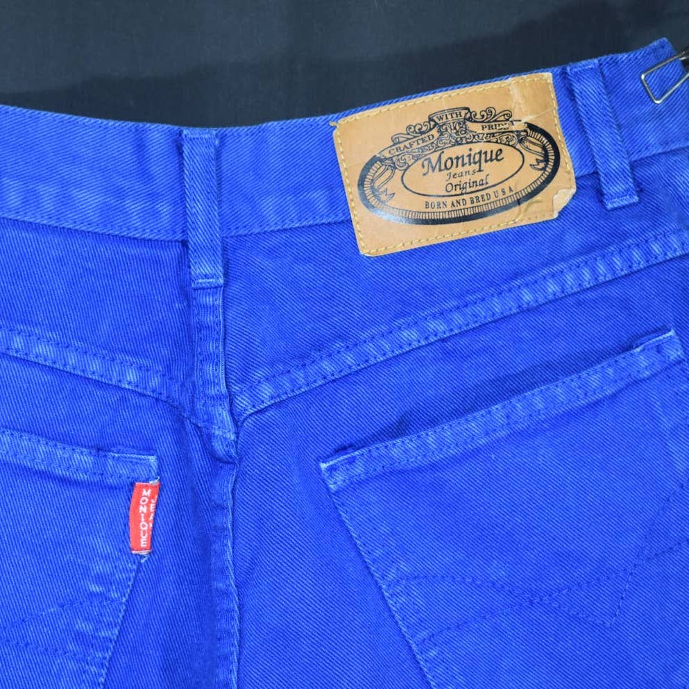 Vintage Monique Jeans Bejeweled Blue Raw Edge Denim Shorts- 9/10
