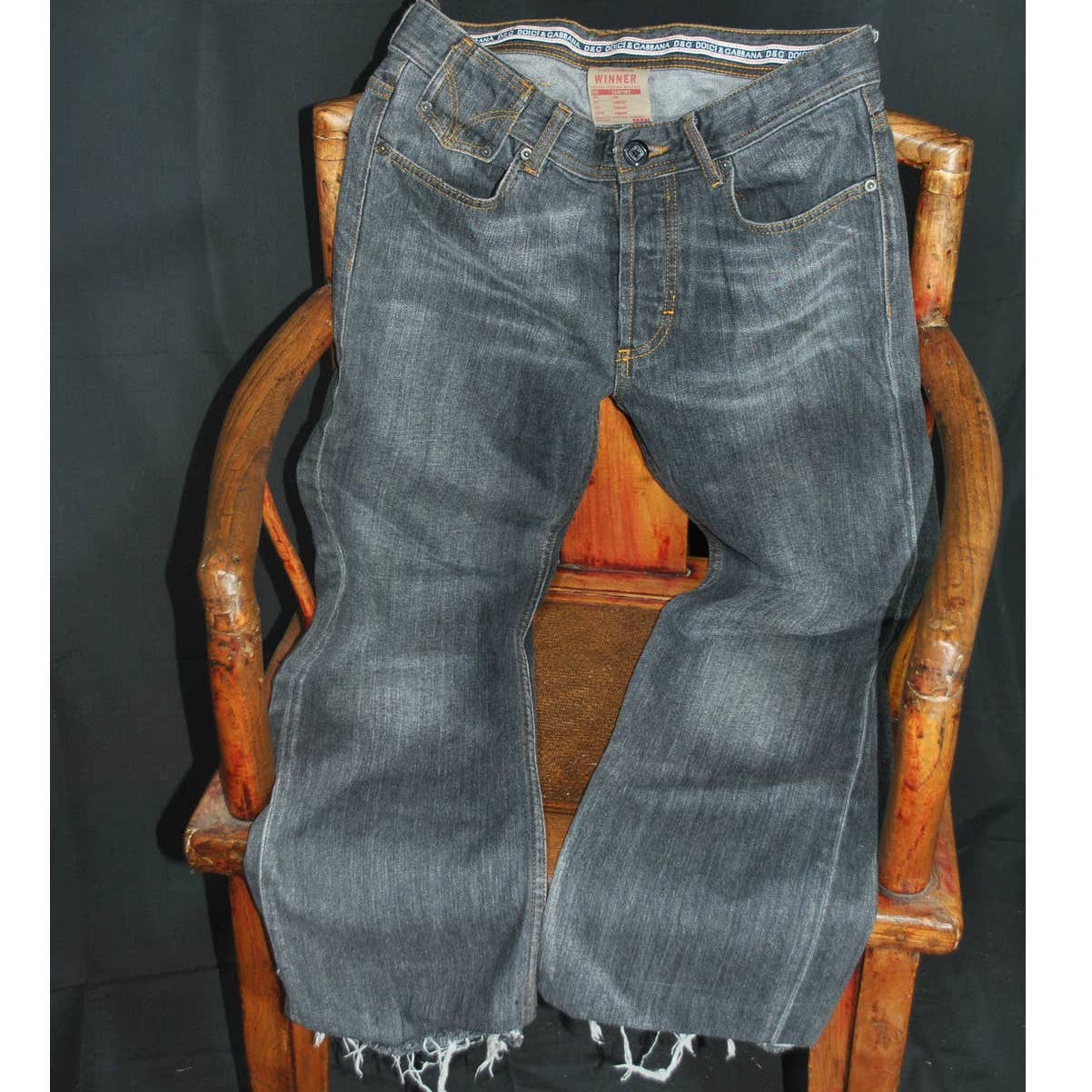 Dolce & Gabbana Black Straight Leg Raw Edge Jeans- 32