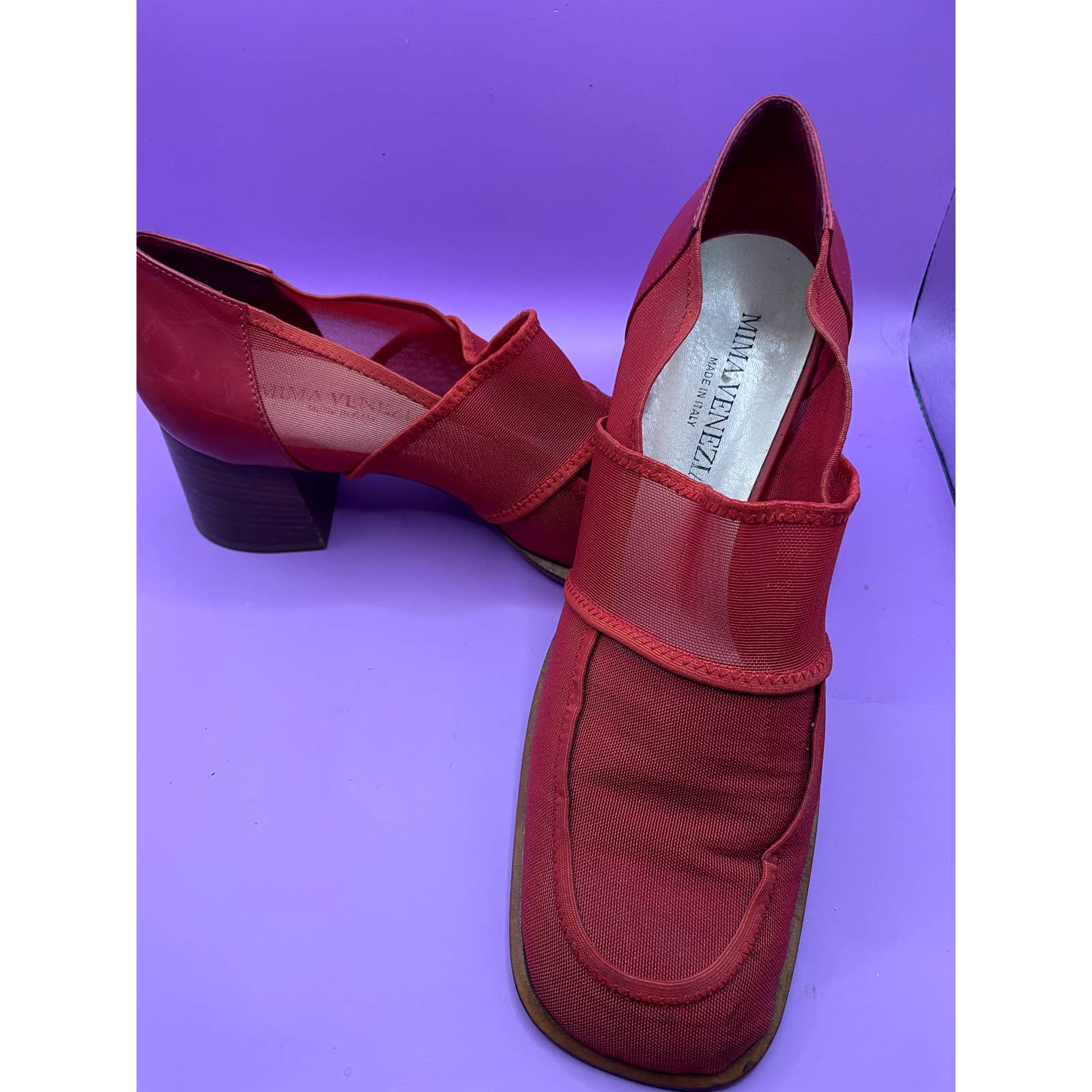 Mima Venezia Red Heeled Mesh and Leather Loafer - 40 / 9