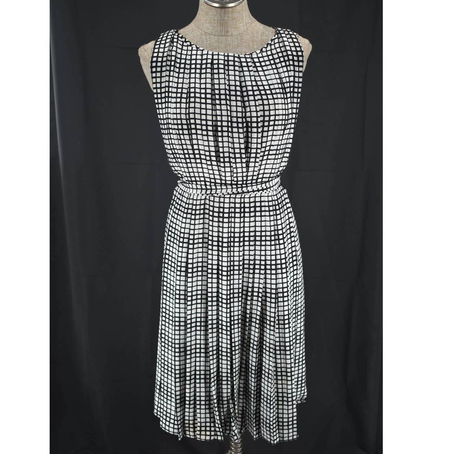 L'Agence Black and White Checked Sleeveless A Line Dress - S
