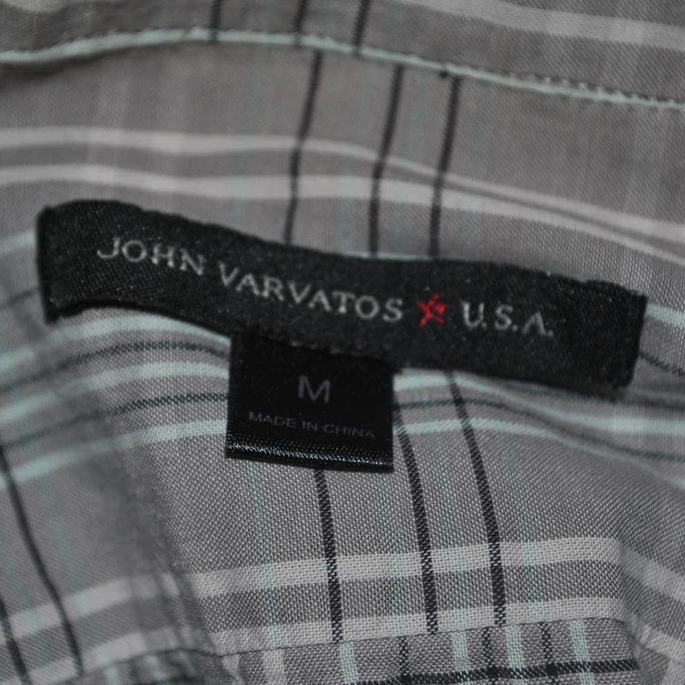 John Varvatos USA Grey and Blue Plaid Button Up Shirt- M