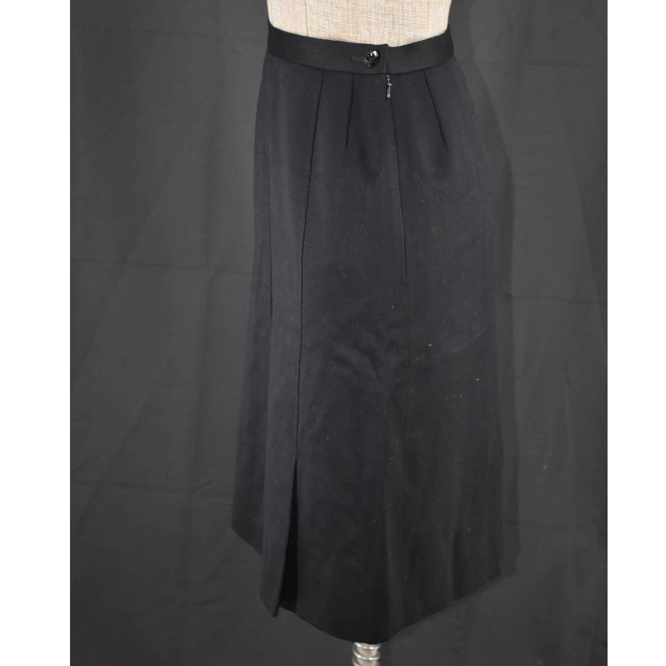Vintage Jaeger London Pleated Wool Black Midi Skirt- 12