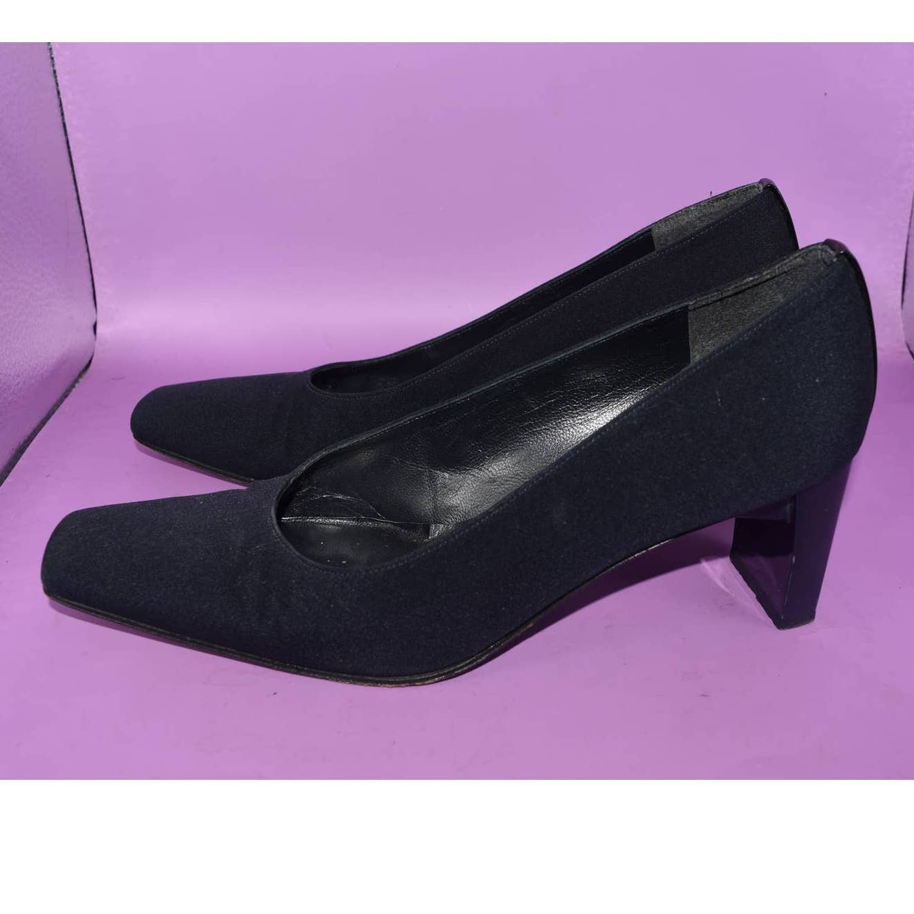 Stuart Weitzman Black Fabric Square Toe Heel Shoes - 6.5