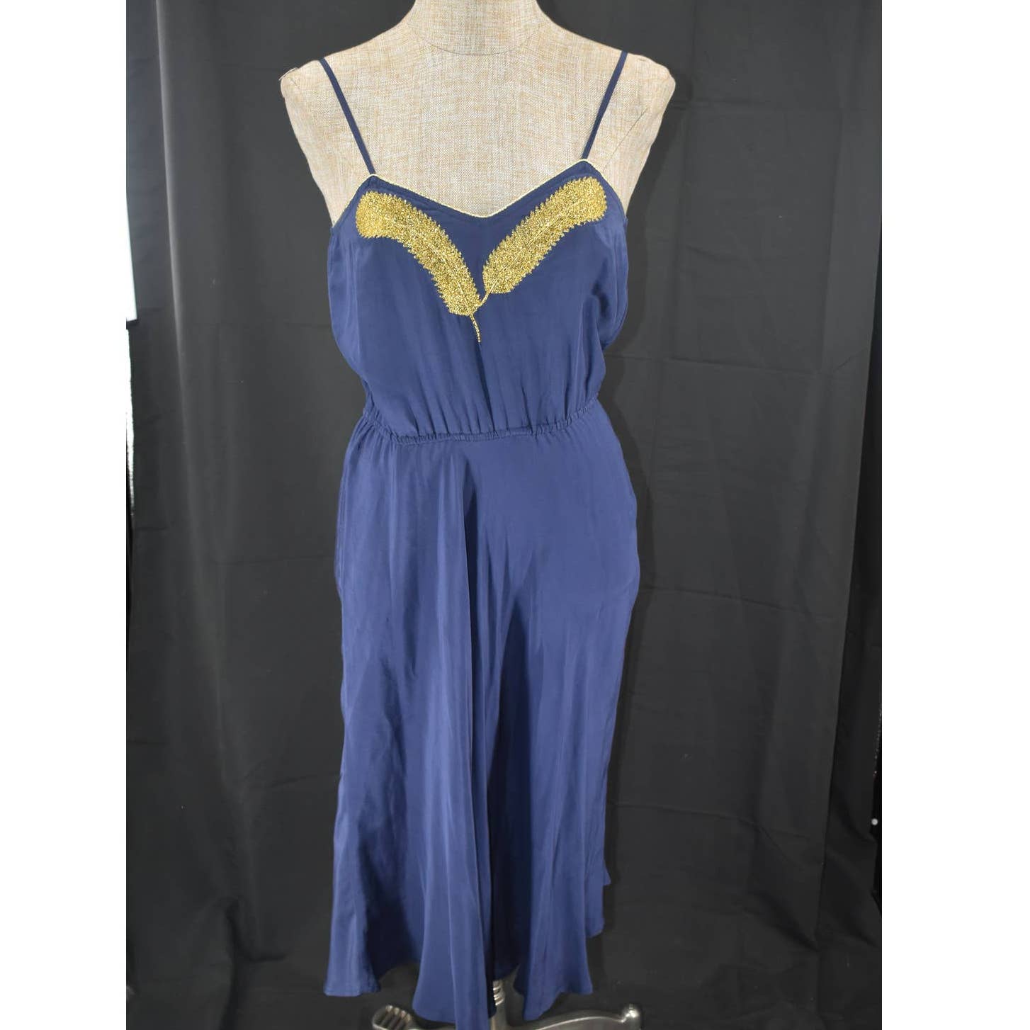 Barney's Co Op Beyond Vintage Blue Gold Metallic Dress - S