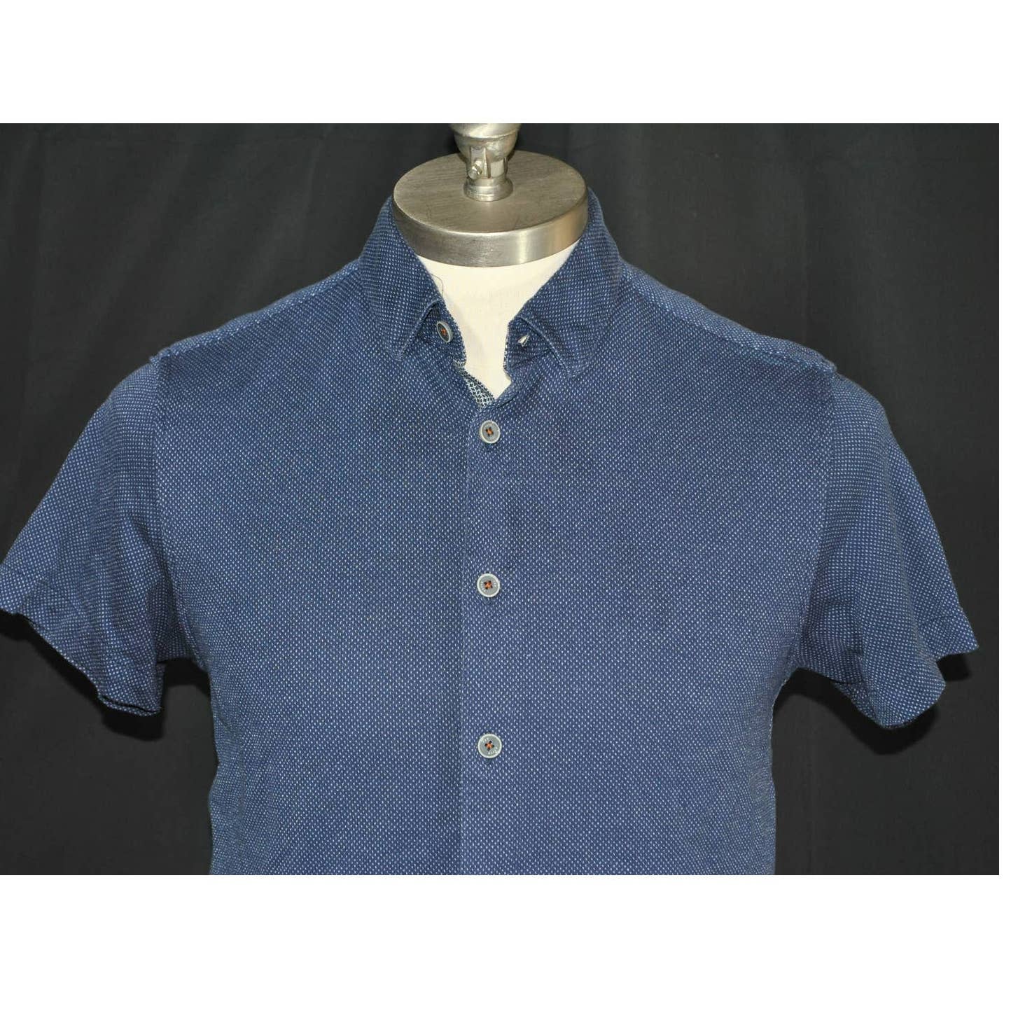 Ted Baker Blue Short Sleeve Micro Dot Button Up Shirt - 3 (Medium)