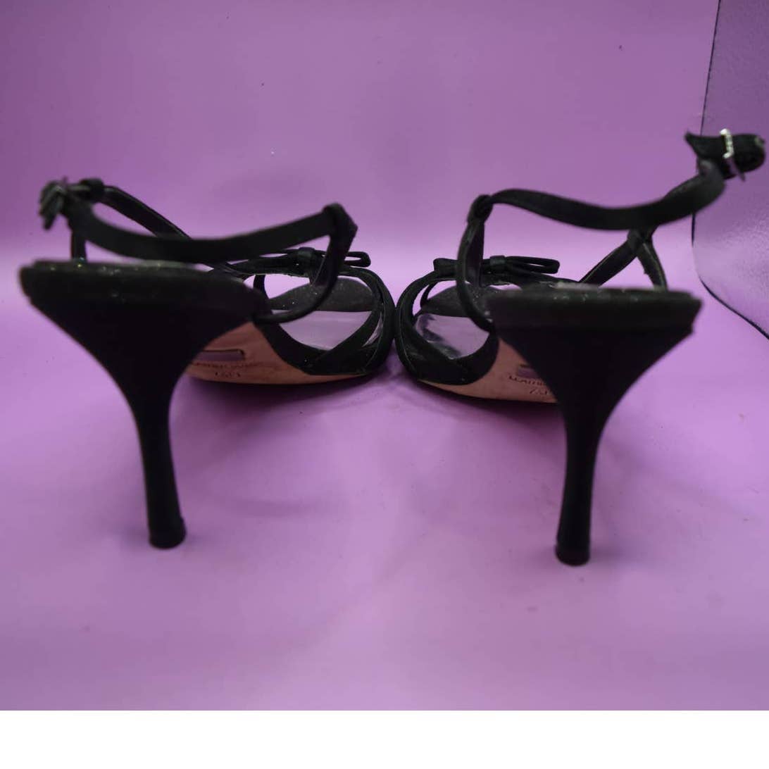 Badgley Mischka Black Leather Strappy Slingback Open Toe Shoes - 7.5