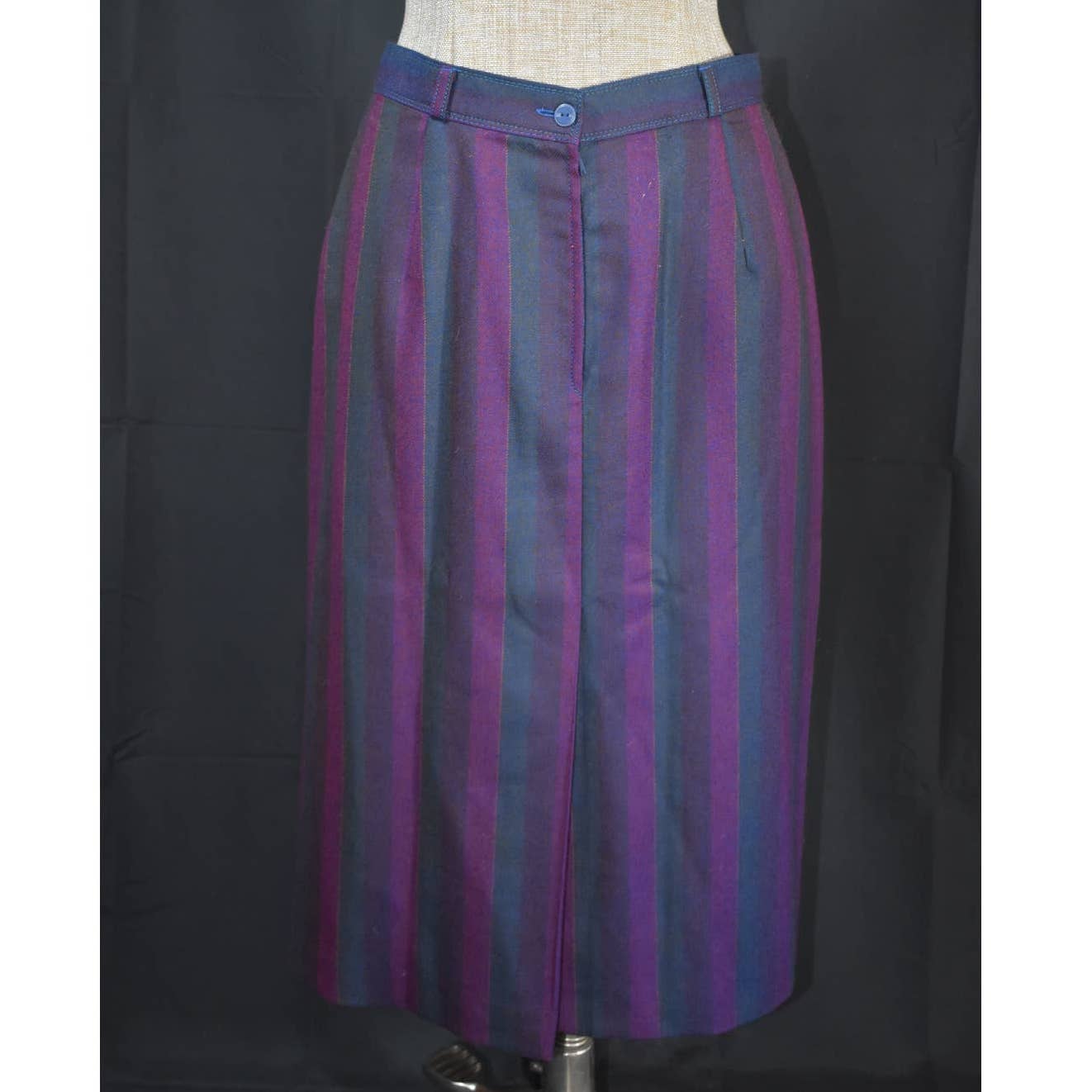 Vintage 100% Wool Purple and Blue Striped Skirt- 46