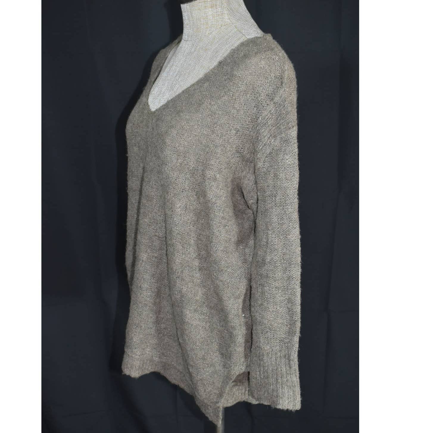 Free People Brown Rough Knit Alpaca Oversized V-Neck Sweater - XS