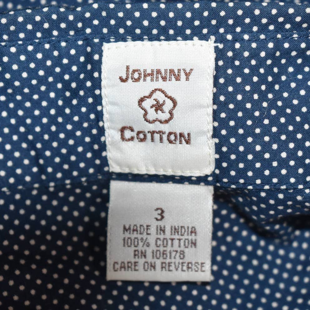 Vintage Blue Johnny Cotton Polka Dot Ruffle Front Button Up Shirt- 3