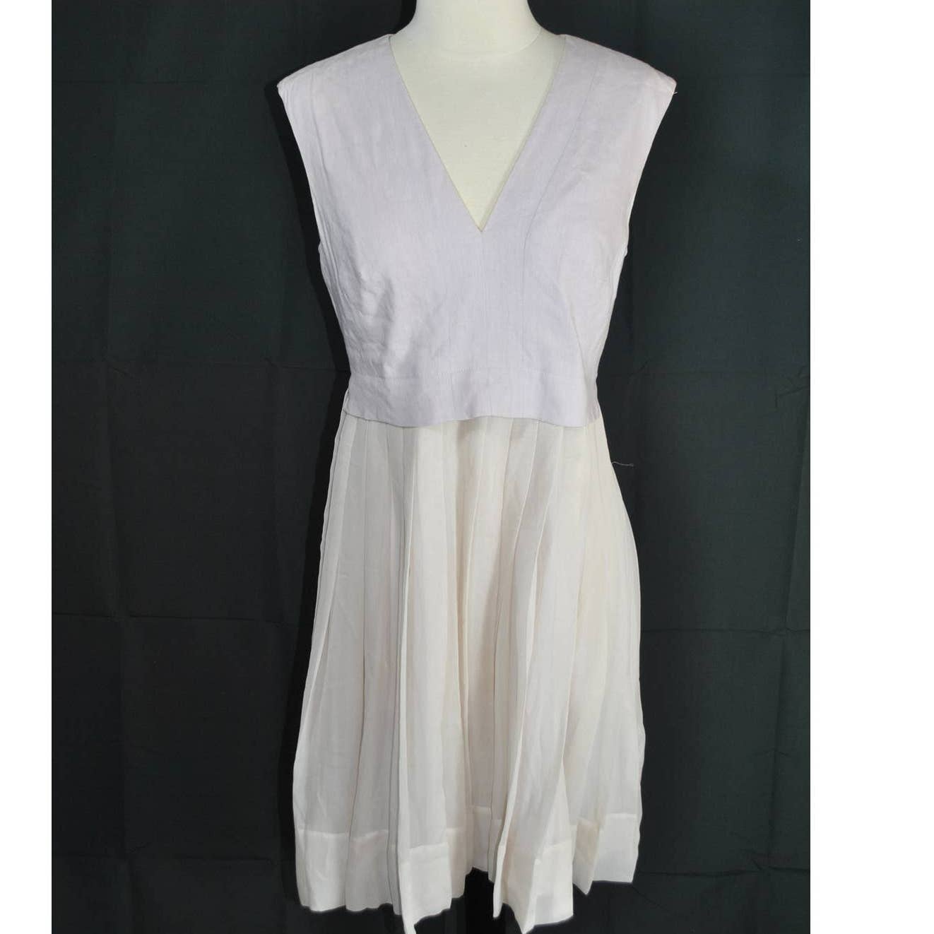 Rebecca Taylor Blush Pink Linen Silk Chiffon Lined V-Neck Dress - 4