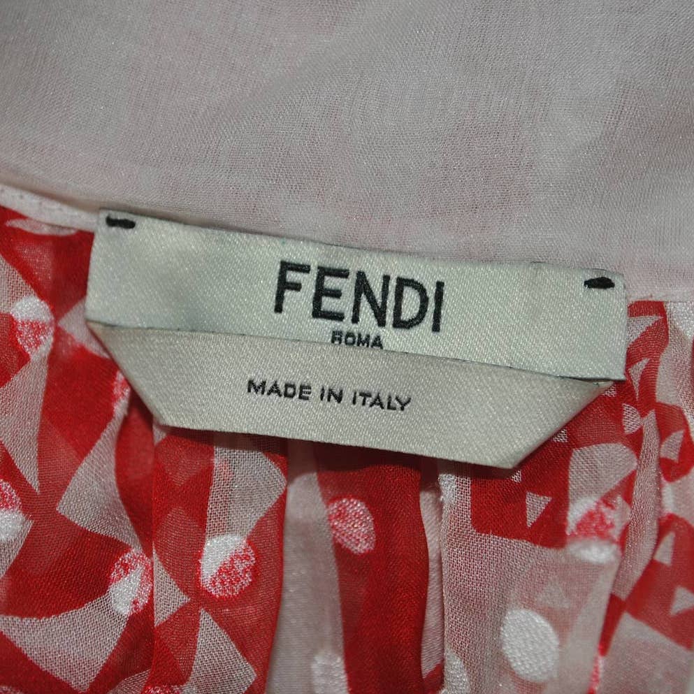 NWOT Fendi Red White Geometric Silk Maxi Dress - 4
