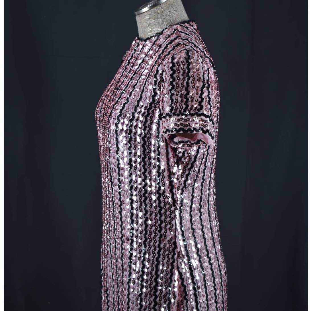 Vintage Robinson's California Pink and Black Sequin Short Sleeve Gown- M