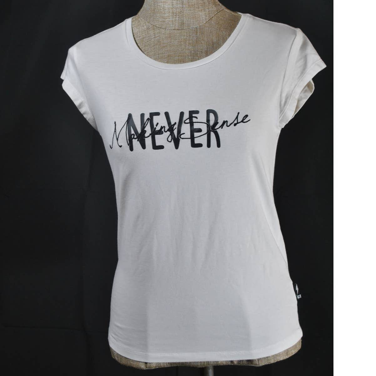 Izzue White Black "Never Making Sense" Cap Sleeve T-Shirt - XS