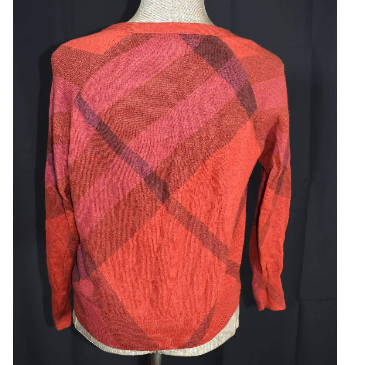 Burberry Brit Red Expanded Nova Check Merino Wool Cashmere Cardigan - XL